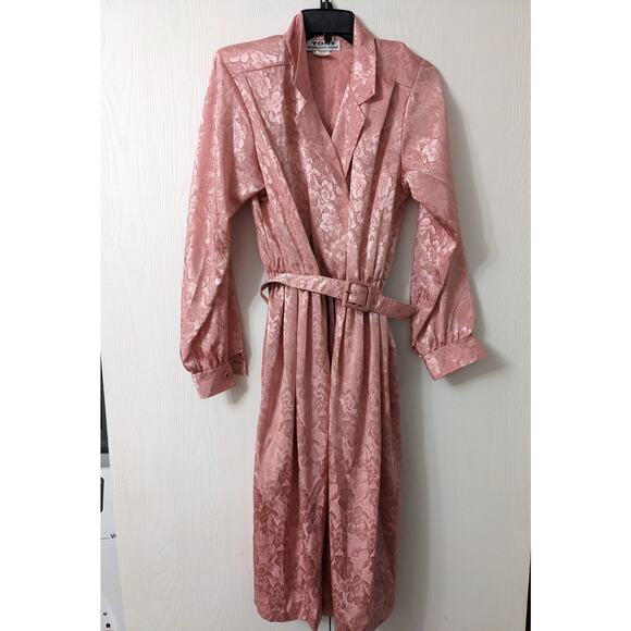 Toni Women's Pink Floral Wrap V-neck Belted Long Sleeve Collared Dress Size 10P - Picture 1 of 6